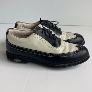 Footjoy Europa Collection wing tip style cream and black golf shoes